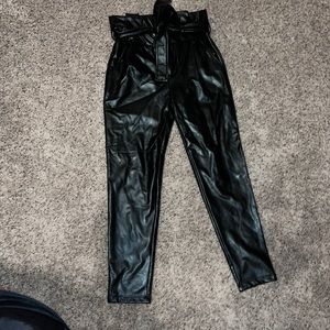 Pleather black pants with scrunched tie waist